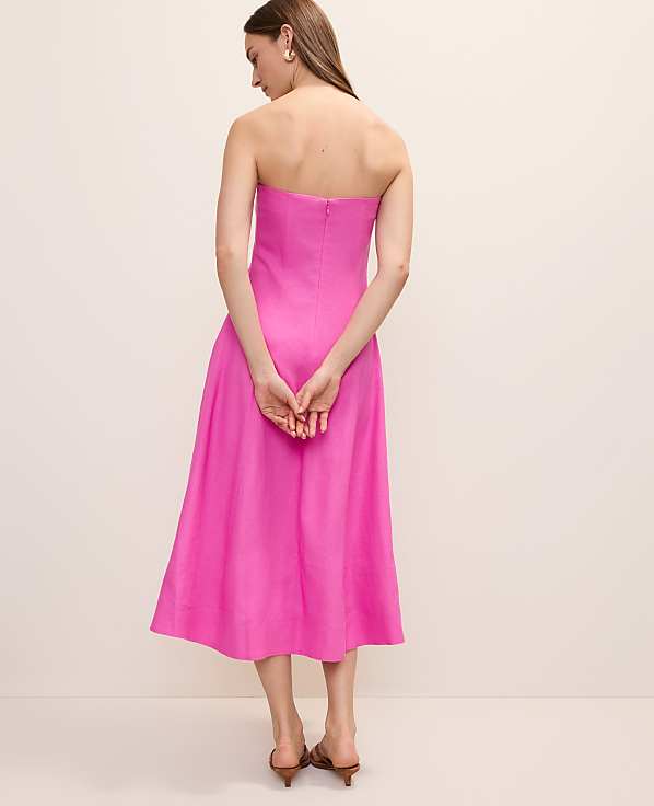 Strapless Midi Dress in Linen Blend