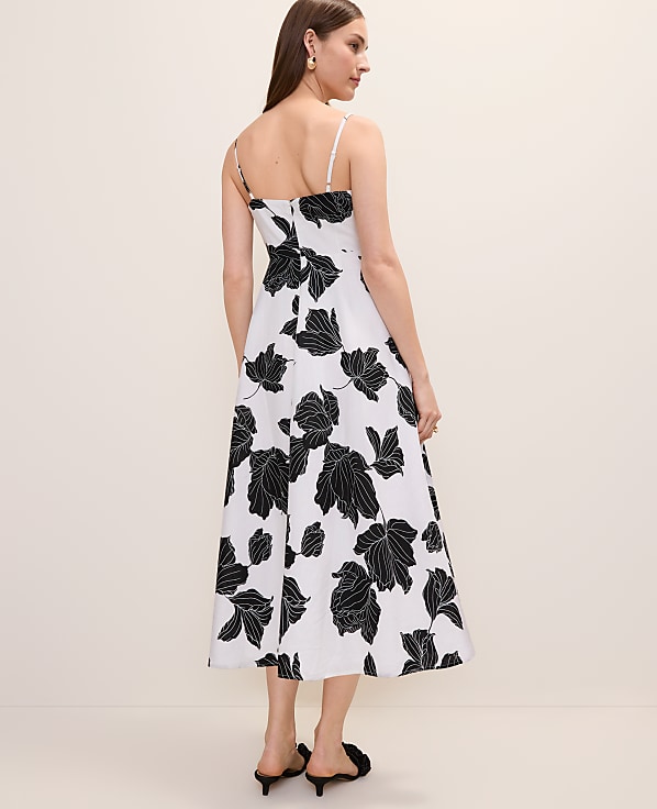 Floral Midi Dress in Linen Blend