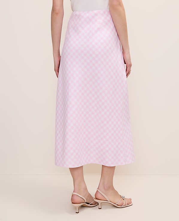 Petite Gingham Linen Blend Midi Slip Skirt