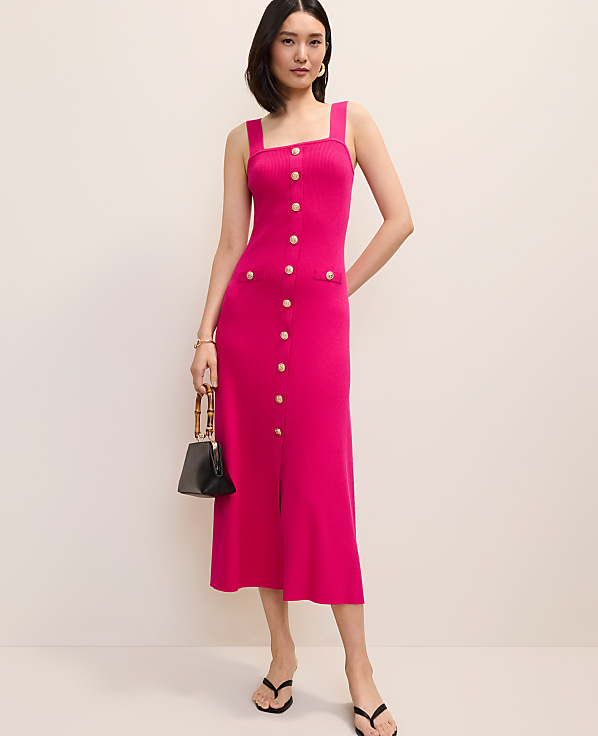 Petite Ribbed Button Sweater Dress