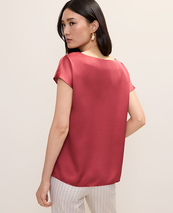 Petite Satin Cowl Neck Top