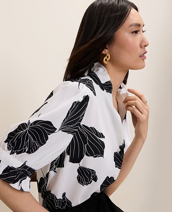 Petite Floral Ruffle Collar Shirt