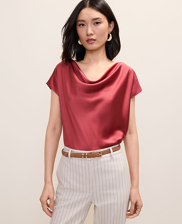 Petite Satin Cowl Neck Top