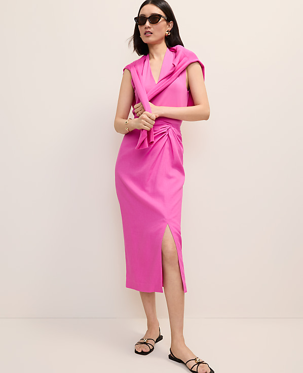Petite Knotted Pencil Skirt in Linen Blend