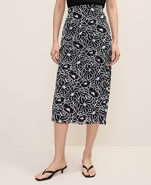 Petite Embroidered Column Midi Skirt