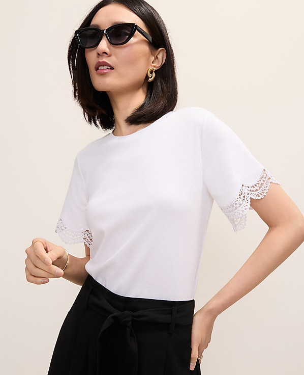 Lace Trim Sleeve Knit Tee