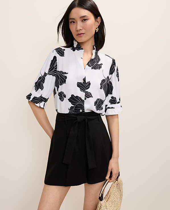 Floral Ruffle Collar Shirt