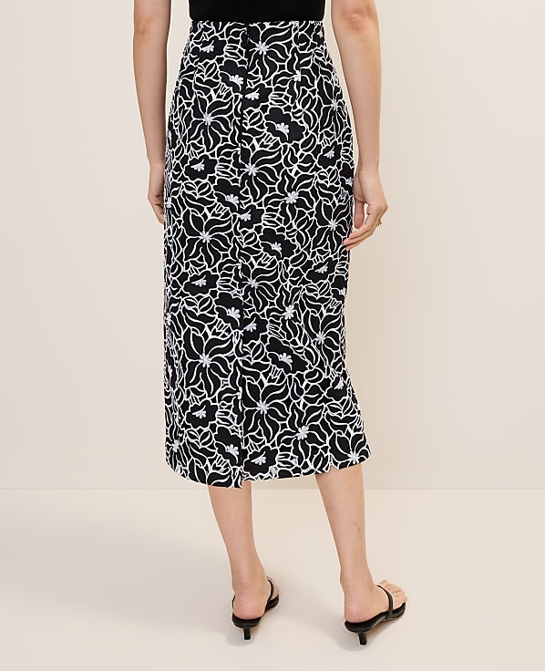 Embroidered Column Midi Skirt