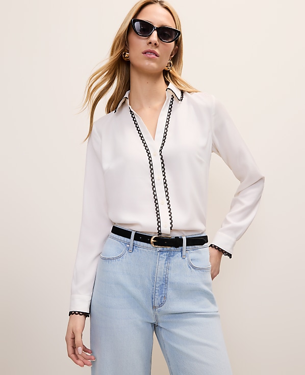 Petite Embroidered Satin Essential Shirt