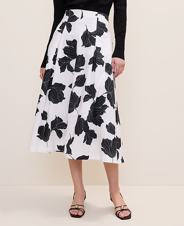 Petite Floral Pleated Midi Skirt