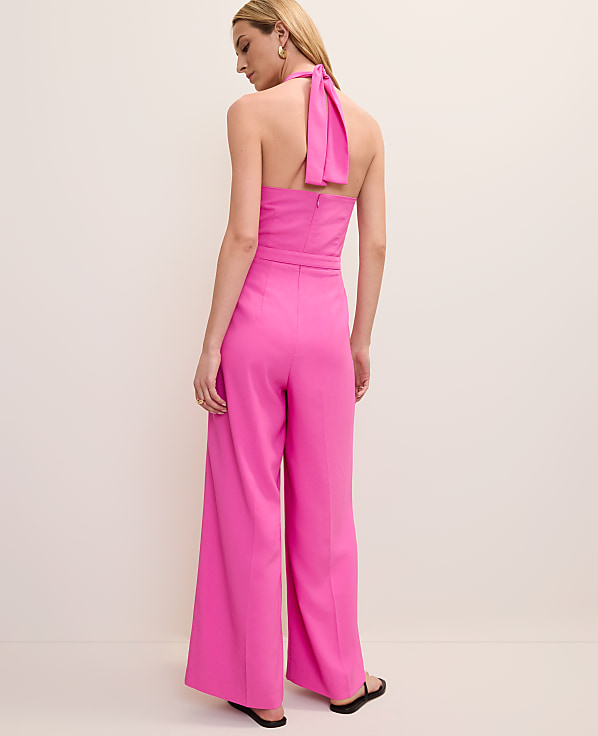 Petite Belted Halter Jumpsuit