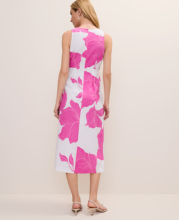 Petite Floral Midi Wrap Dress in Linen Blend