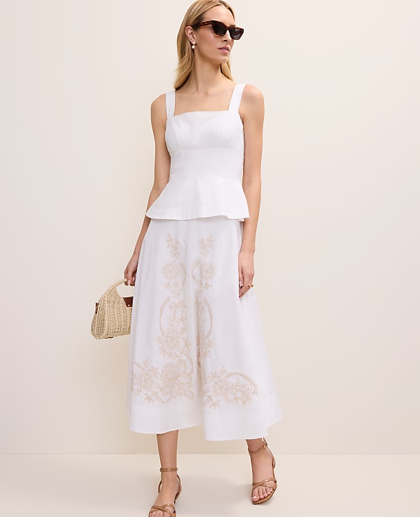 Embroidered Peplum Flare Midi Dress