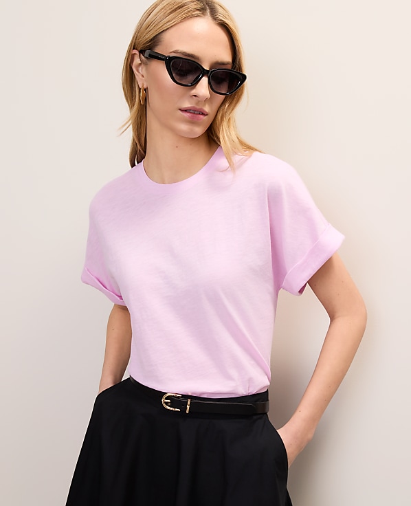 Crew Neck Roll Sleeve Tee