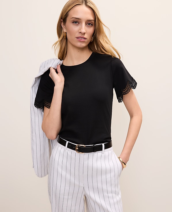 Lace Trim Sleeve Knit Tee