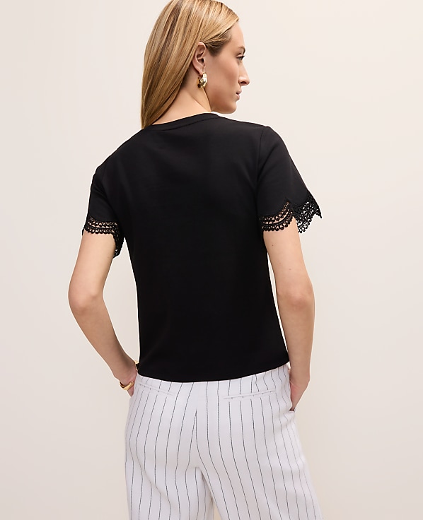 Lace Trim Sleeve Knit Tee