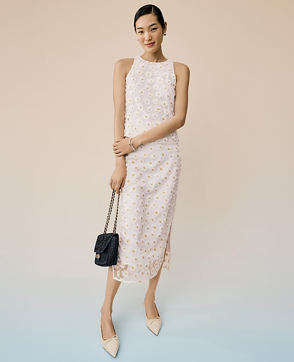 Daisy Appliqu&eacute; Column Midi Skirt