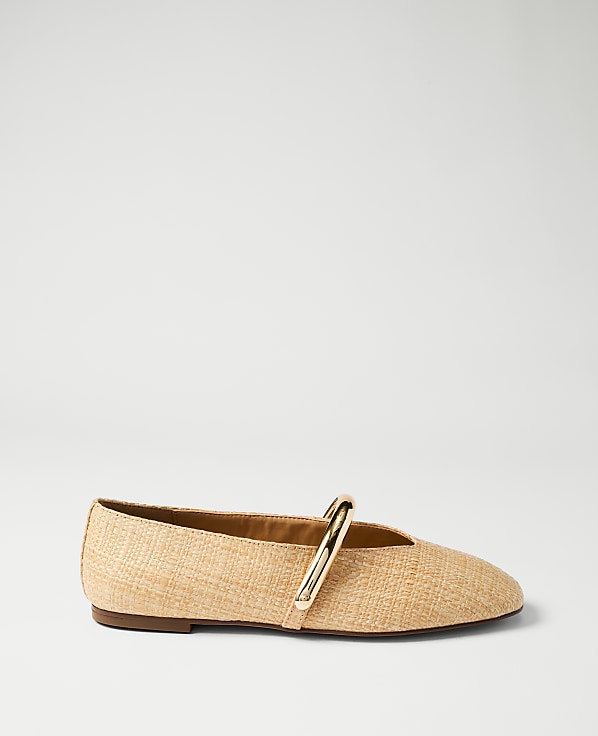 Straw Hardware Embellished Mary Jane Flat