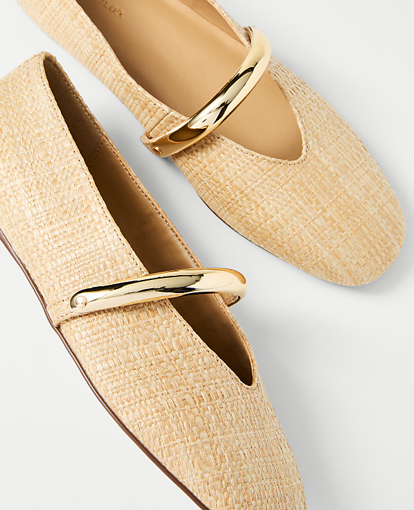 Straw Hardware Embellished Mary Jane Flat