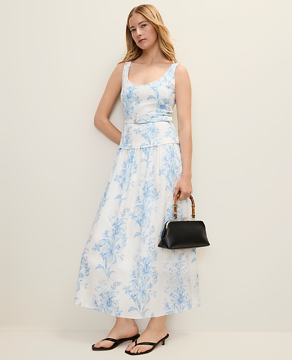 Petite Floral Belted Flare Midi Dress