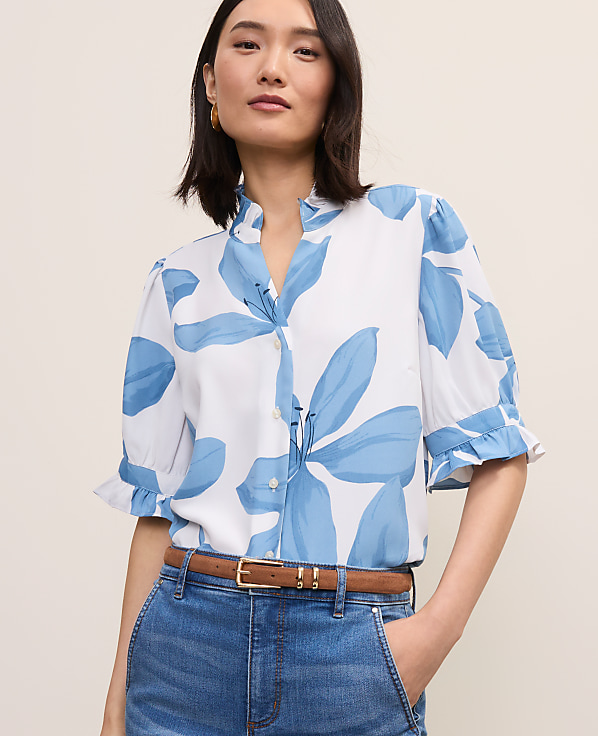 Floral Ruffle Collar Shirt