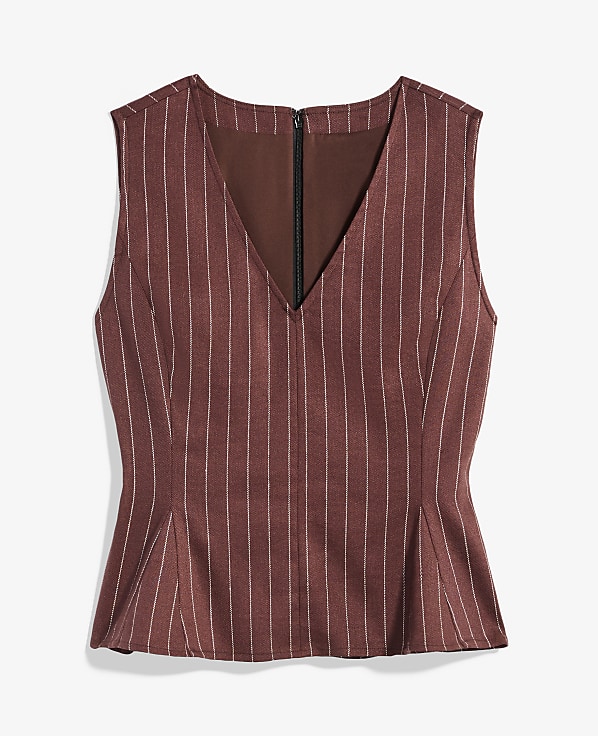 Pinstripe Peplum Top in Linen Blend
