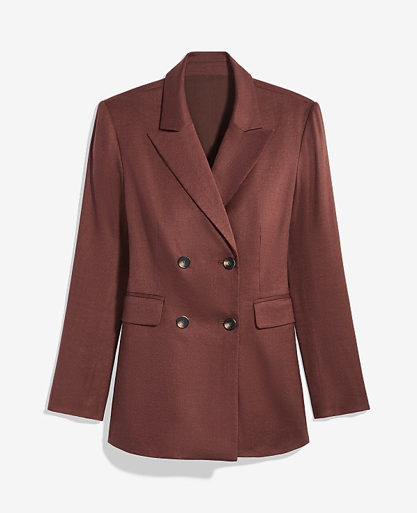 The Fitted Long Double Breasted Blazer in Linen Blend