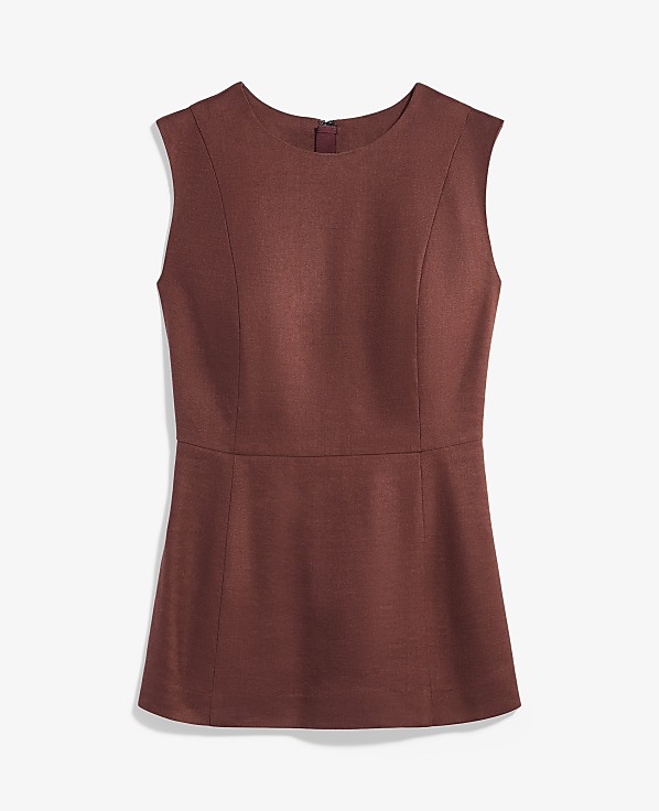 The Petite Long Crew Neck Top in Linen Blend