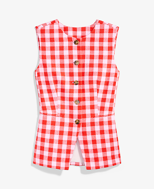 The Gingham Long Crew Neck Vest