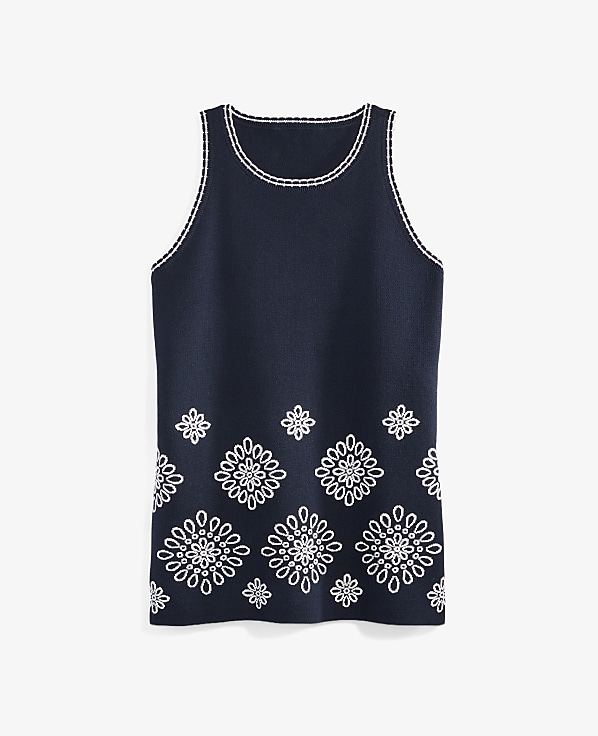 Petite Floral Embroidered Sweater Shell