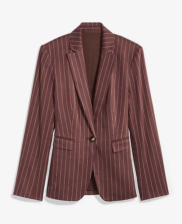 The Pinstripe Long One Button Blazer in Linen Blend
