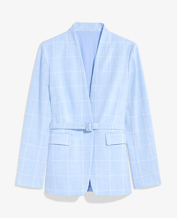 The Collarless Belted Blazer in Windowpane