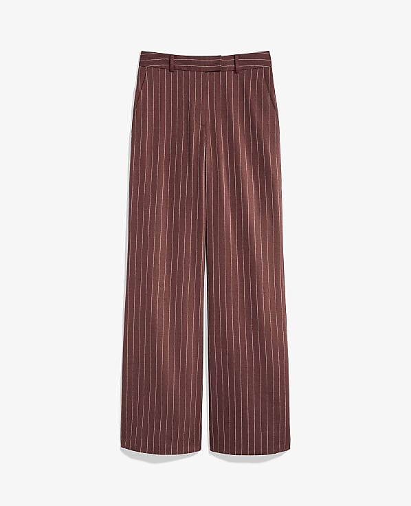 The Petite Pinstriped Wide-Leg Flare Trouser in Linen Blend