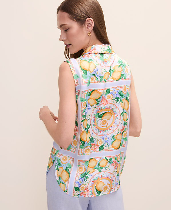 Petite Lemon Print Sleeveless Collar Shirt