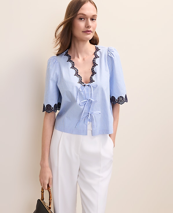 Petite Striped Tie Front Top