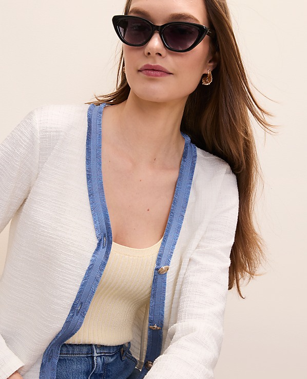 Fringe Trim Cropped Tweed Jacket