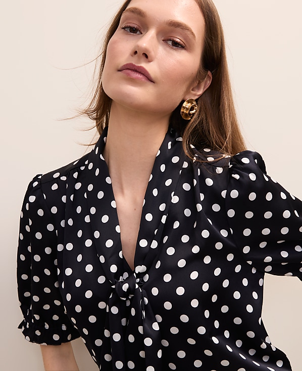 Polka Dot Bow Blouse in Satin