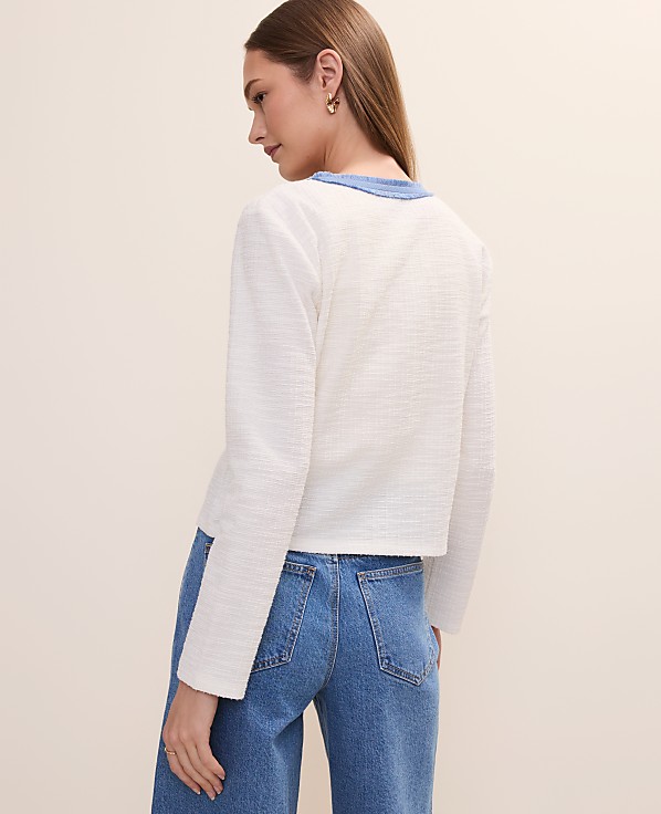 Fringe Trim Cropped Tweed Jacket