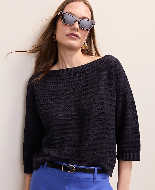 Pointelle Boatneck Sweater