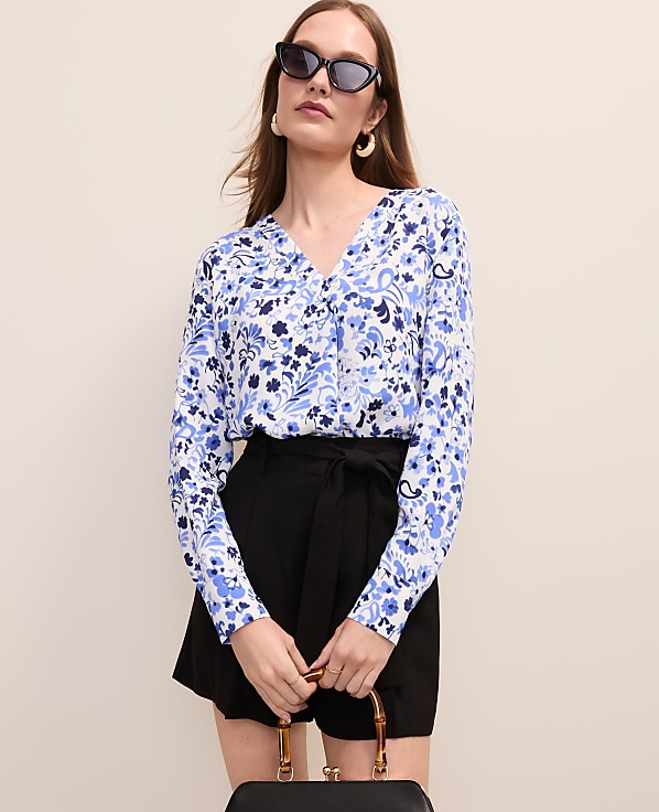 Paisley Mixed Media Pleat Front Top