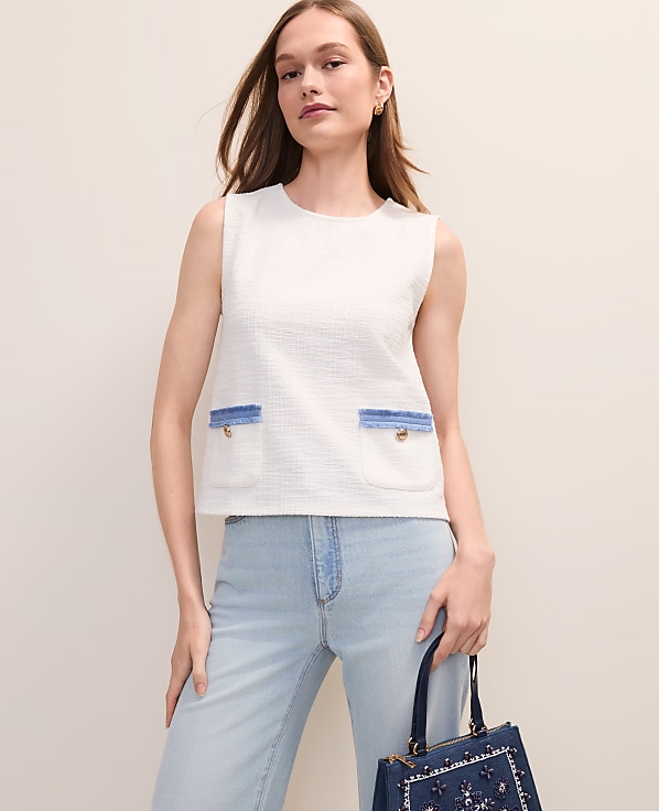 Fringe Trim Tweed Top