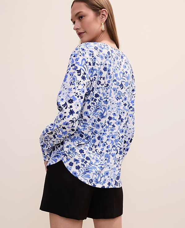 Paisley Mixed Media Pleat Front Top