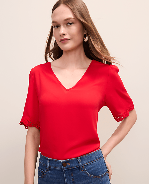 Embroidered Mixed Media Top