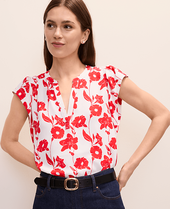 Petite Mixed Media Floral Flutter Sleeve Top