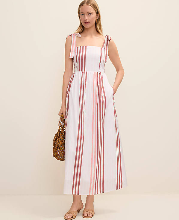 Petite Weekend Striped Tie Strap Midi Dress