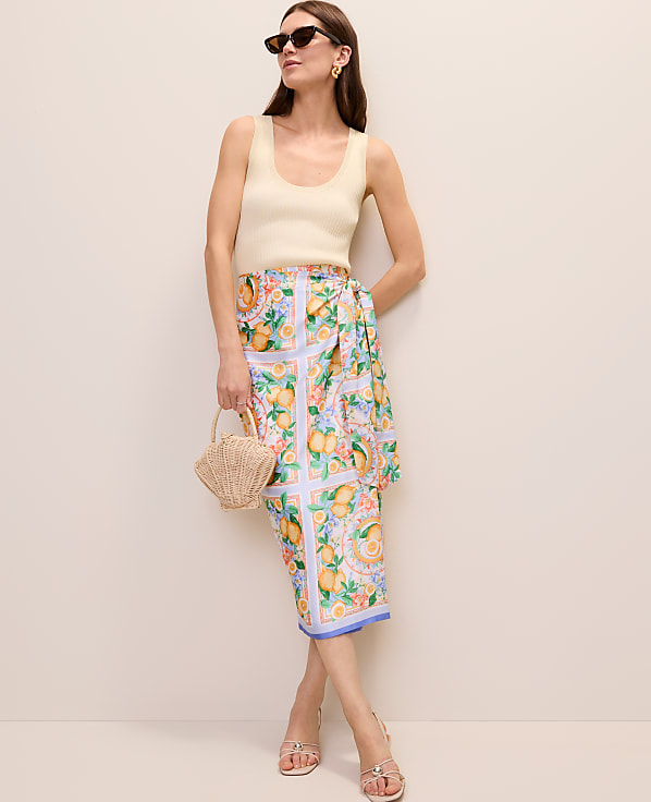 Petite Lemon Wrap Skirt in Satin