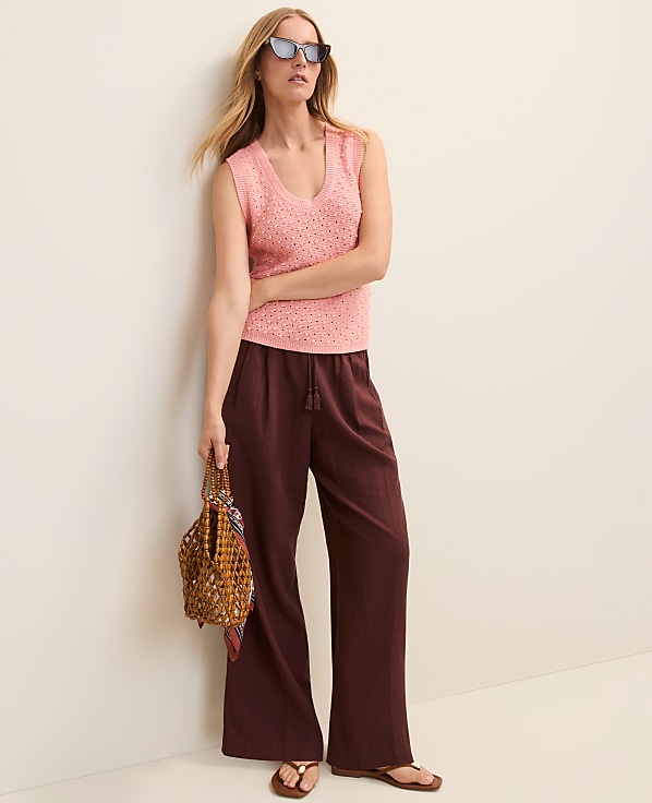 Petite Weekend Easy Fit Wide-Leg Pant in Linen Blend