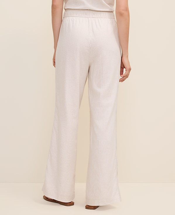 Petite Weekend Striped Easy Fit Wide-Leg Pant in Linen Blend