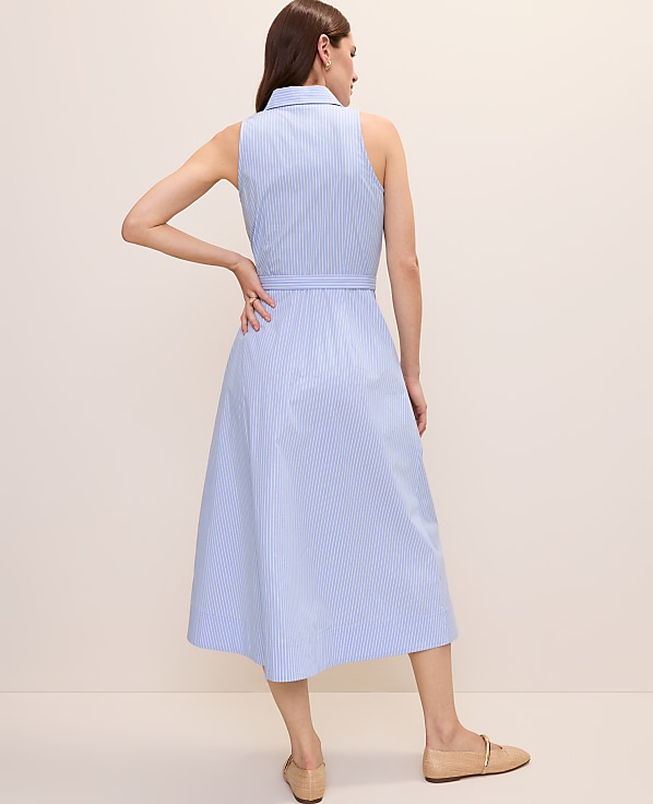 Petite Striped Collared Halter Midi Dress
