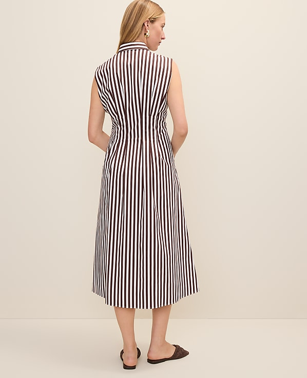 Petite Weekend Striped Pleated Midi Shirtdress